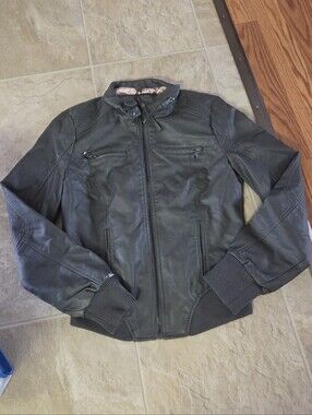 Dark Gray Faux Leather Bomber Jacket